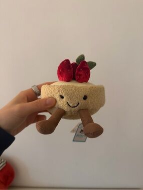 Jellycat Cream Plush Cake with Red Strawberry Toppers